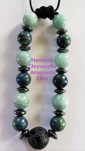 Aromatherapy Gemstone Acupressure Bracelet Amazonite Chrysocolla 10mm Lava