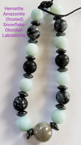 Aromatherapy Gemstone Acupressure Bracelet Amazonite Snowflake 10mm Labradorite