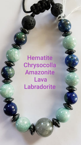 Aromatherapy Gemstone Acupressure Bracelet Amazonite Chrysocolla 10mmLabradorite