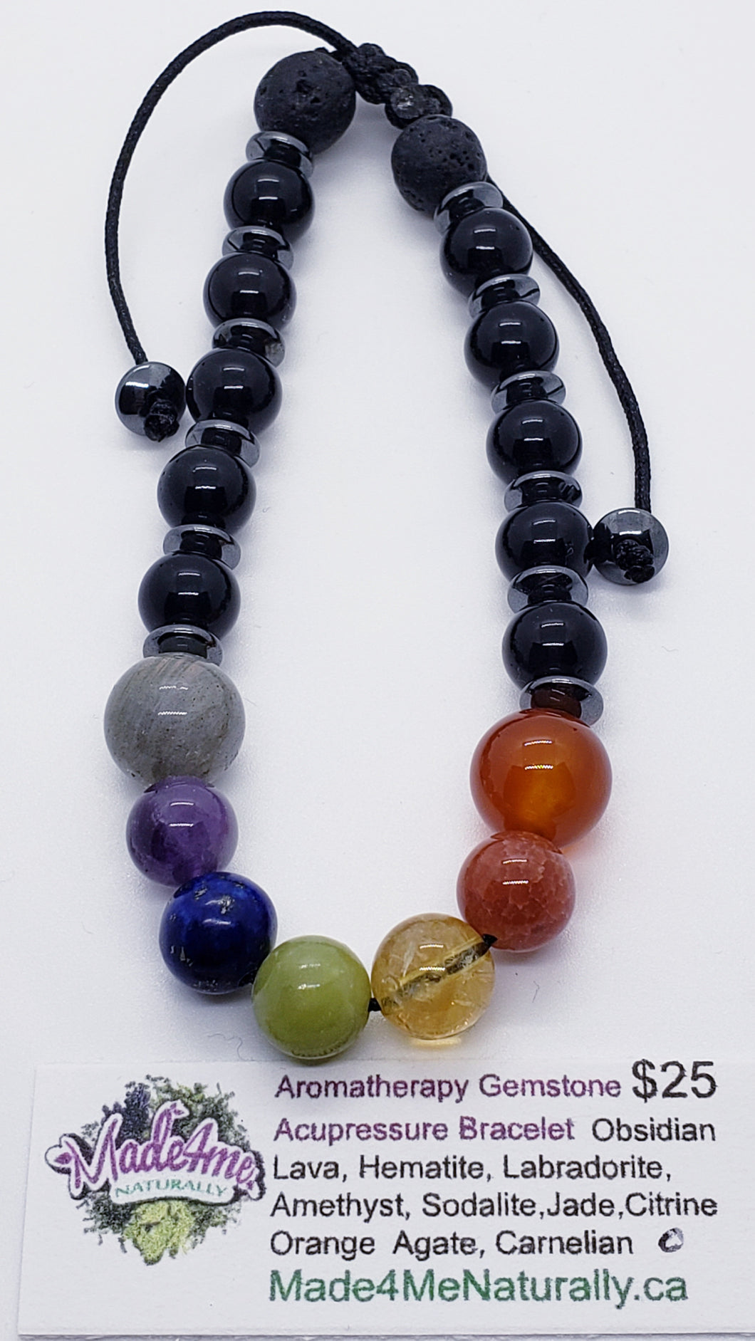 Aromatherapy Gemstone Acupressure Bracelet Chakra Stones w/Obsidian